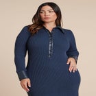  Faux Leather Detail Sweater Dress image number null