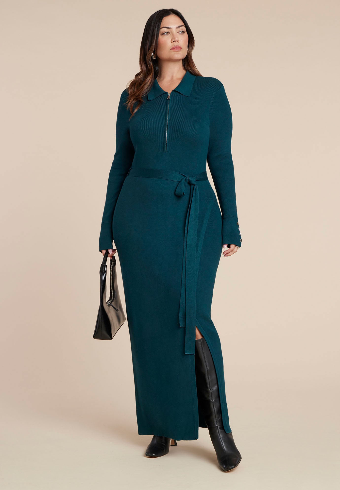 Zipper & Tie Sweater Dress image number 0