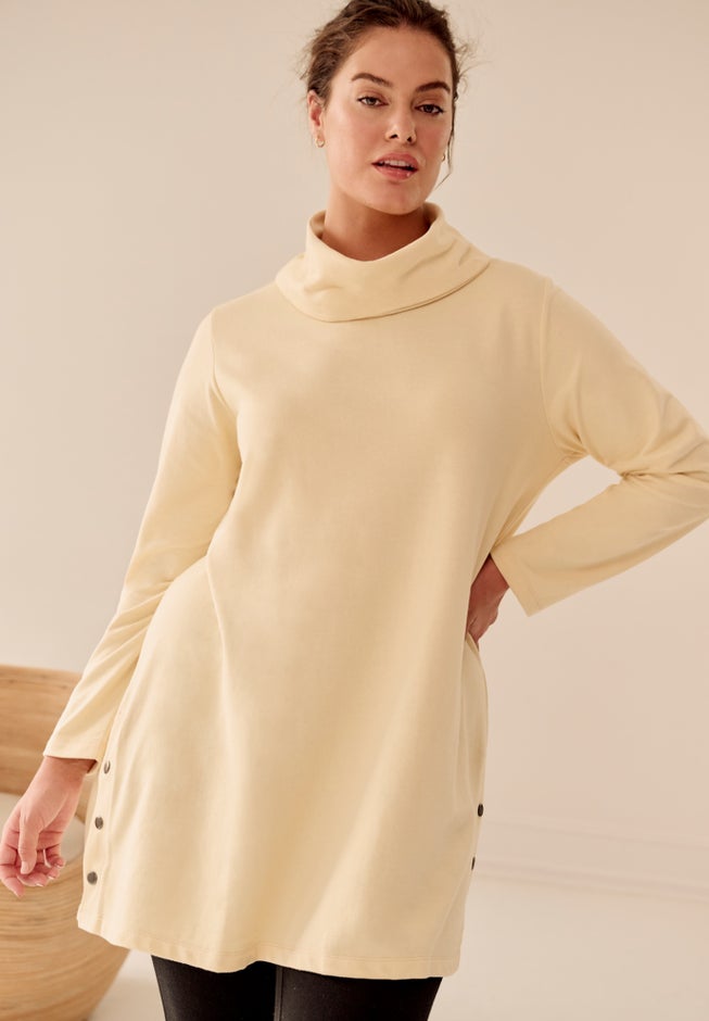 Side Snap Cowl Neck French Terry Sweatshirt Tunic image number 0