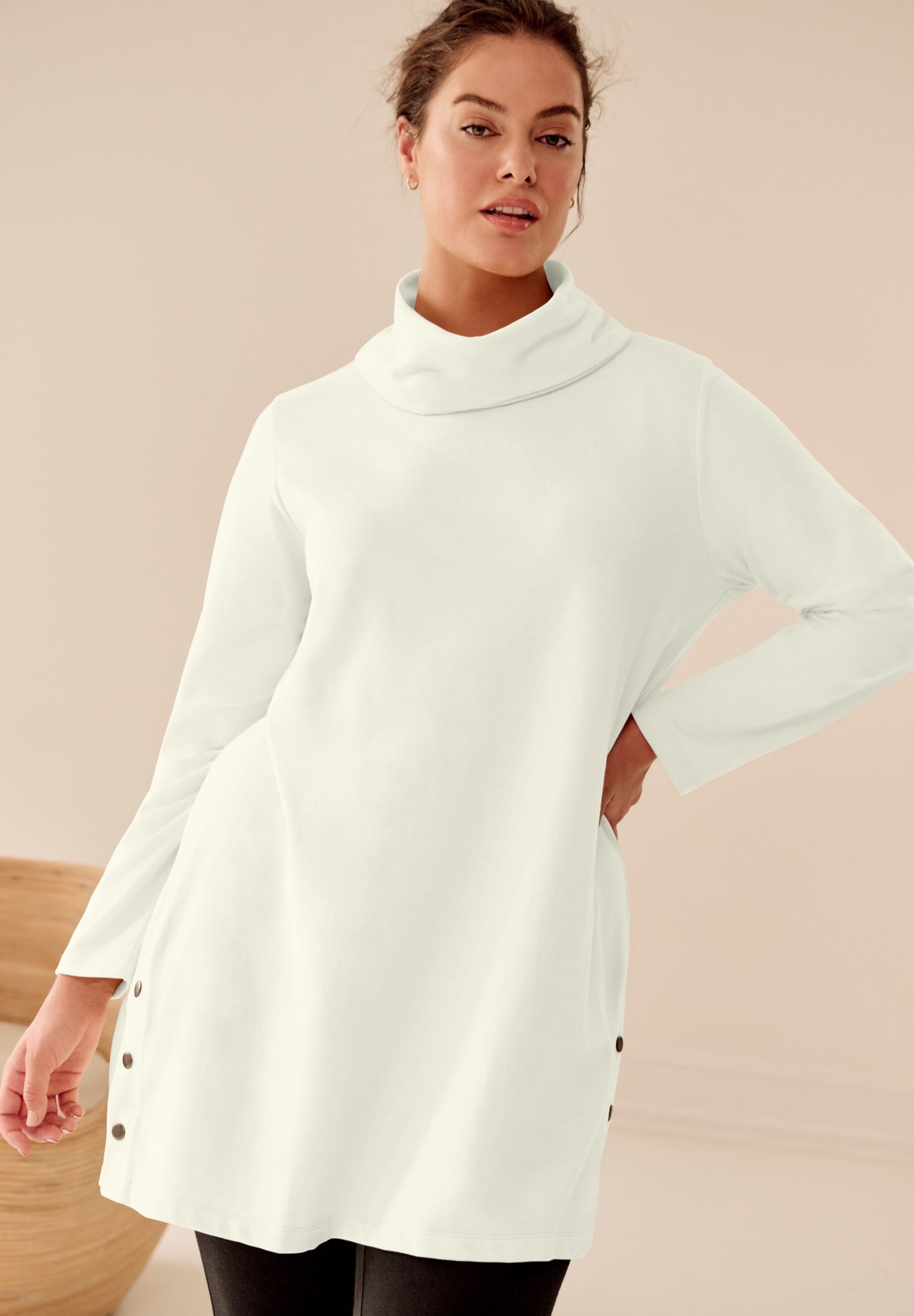 Side Snap Cowl Neck French Terry Sweatshirt Tunic image number 0