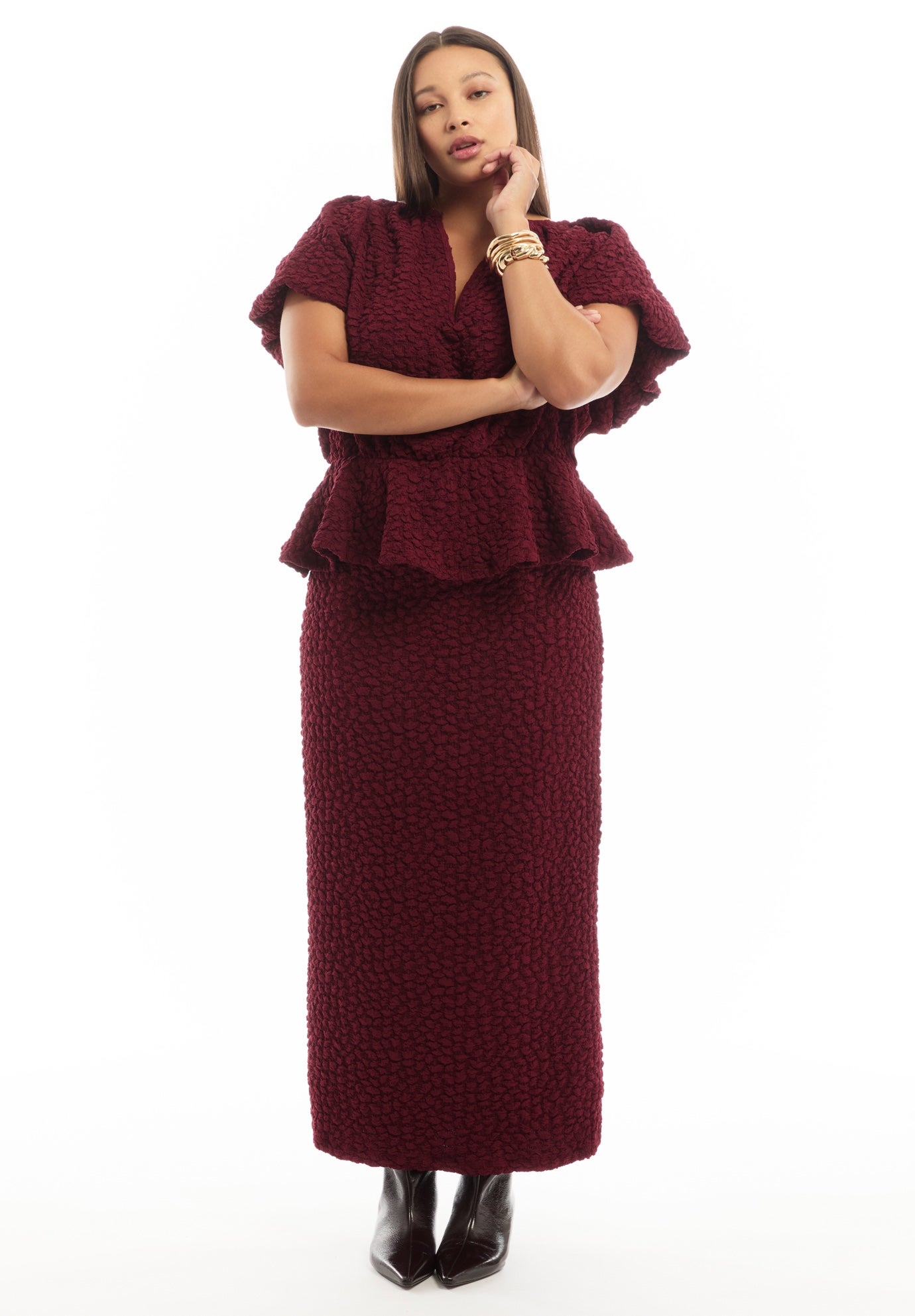 Textured Knit Column Midi Skirt image number 0