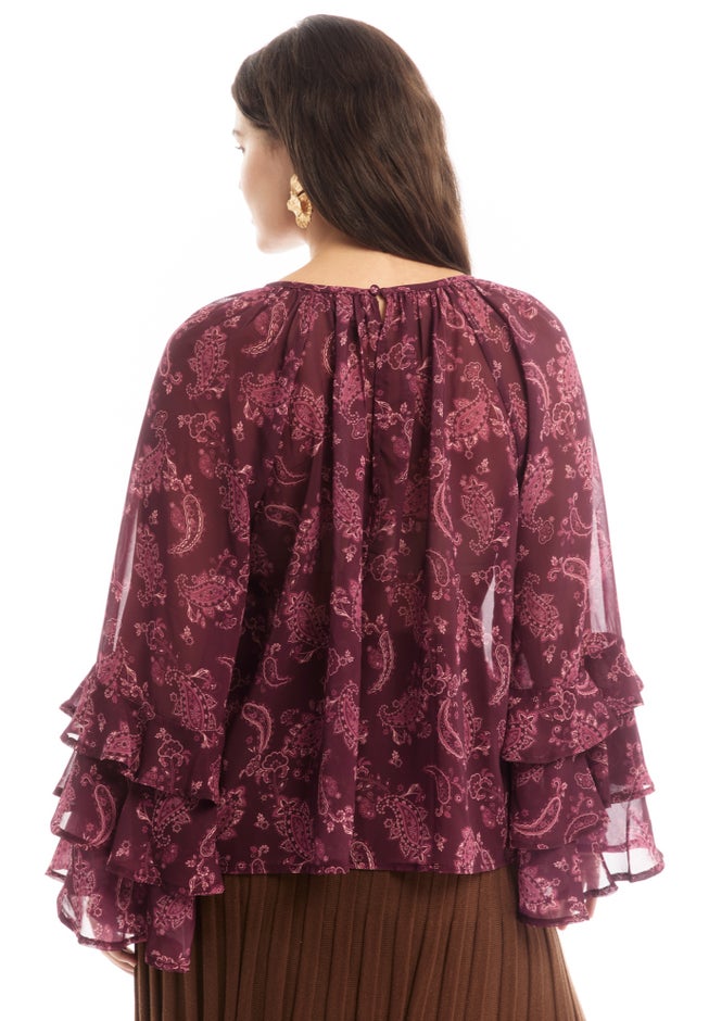 Ruffled Paisley Chiffon Blouse image number 1