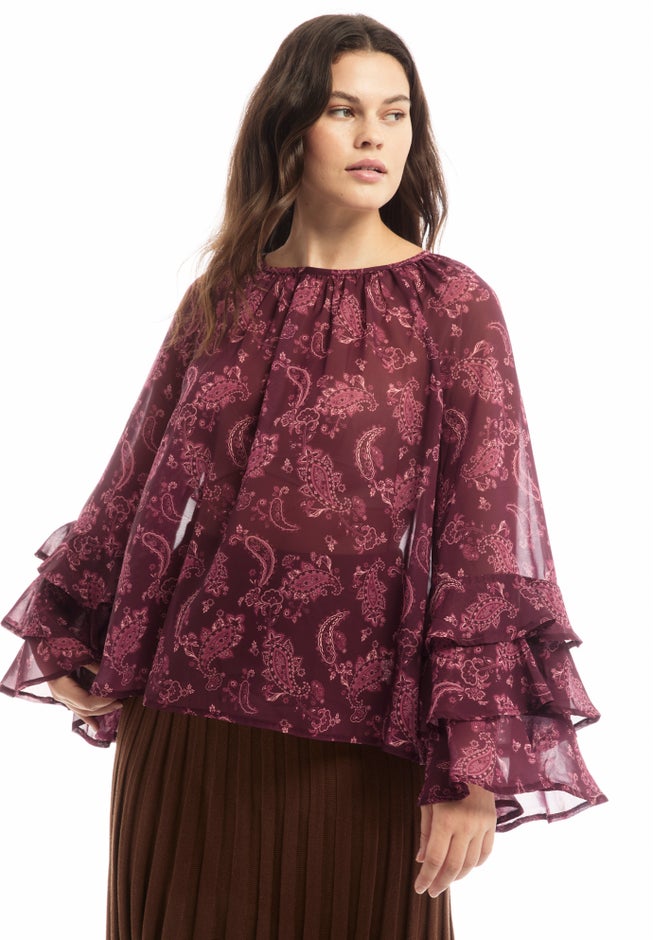 Ruffled Paisley Chiffon Blouse image number 3