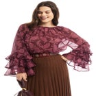 Ruffled Paisley Chiffon Blouse image number null
