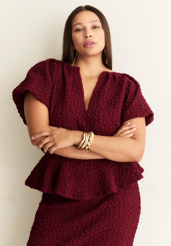 Textured Knit Peplum Top image number 2