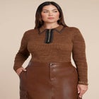 Polo Sweater With Leather Trim image number null