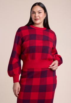 Intarsia Puff-Sleeve Sweater