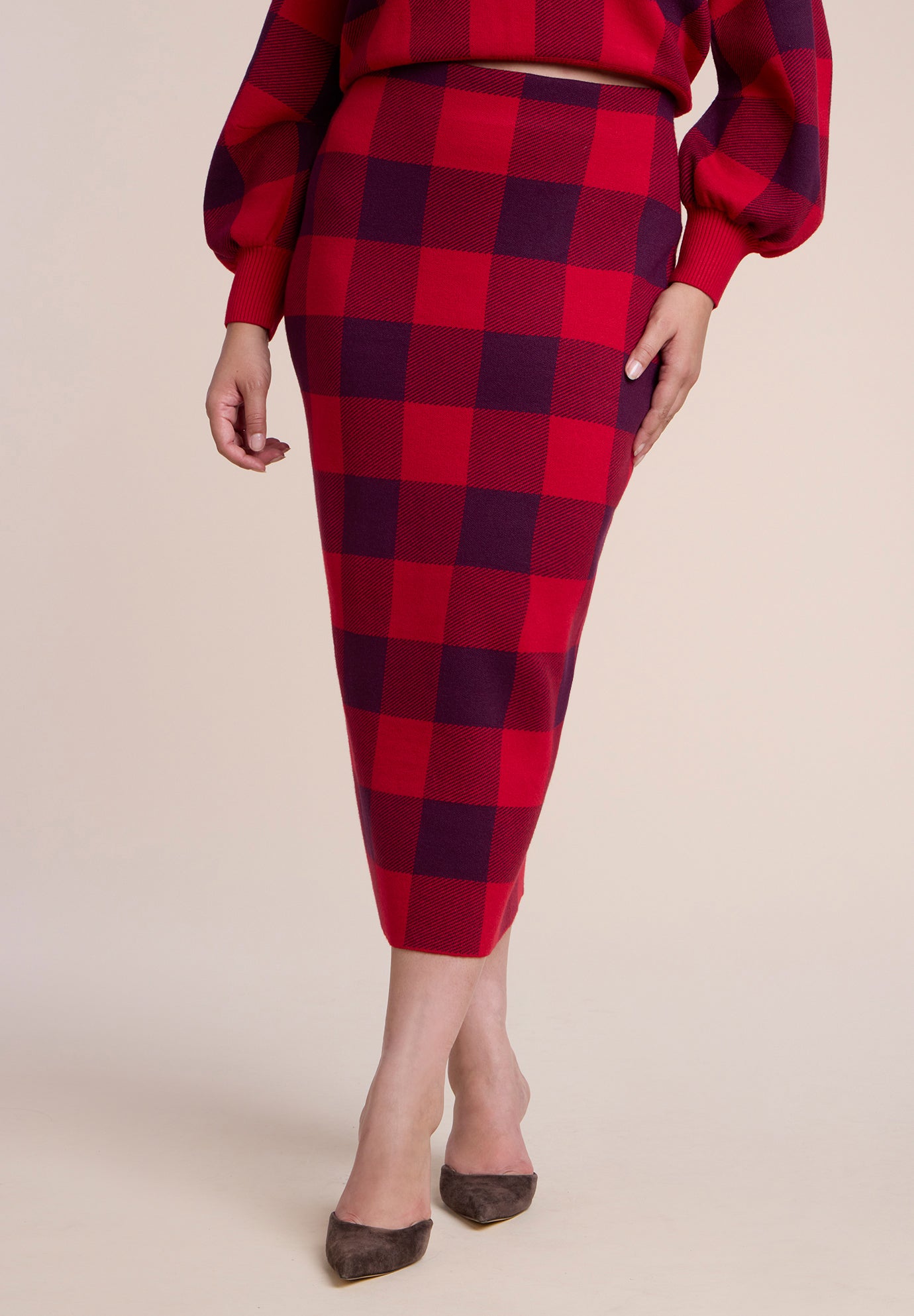 Plaid Intarsia Sweater Midi Skirt image number 0