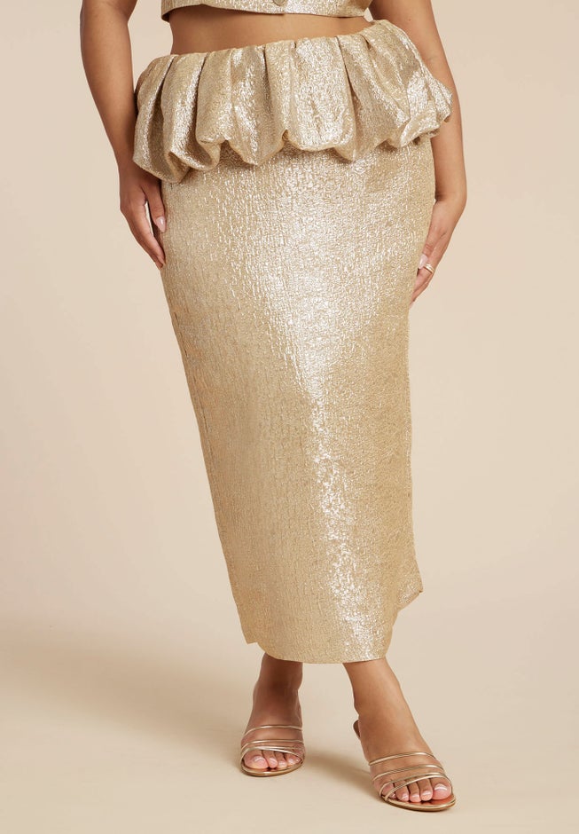 Metallic Skirt With Bubble Peplum image number 2
