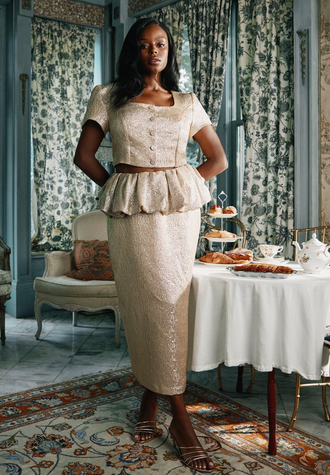 Metallic Skirt With Bubble Peplum image number 3