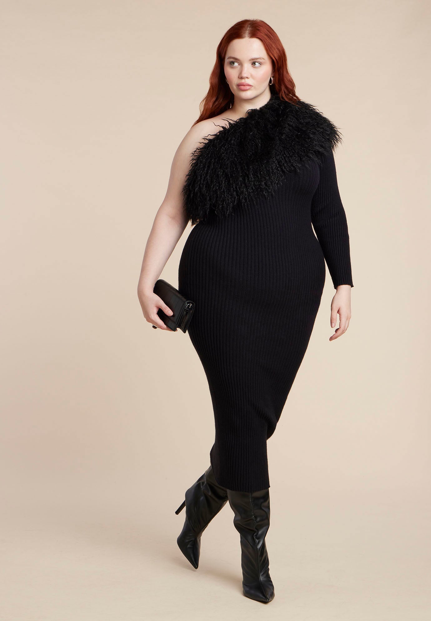 Fur Neckline Maxi Dress image number 4