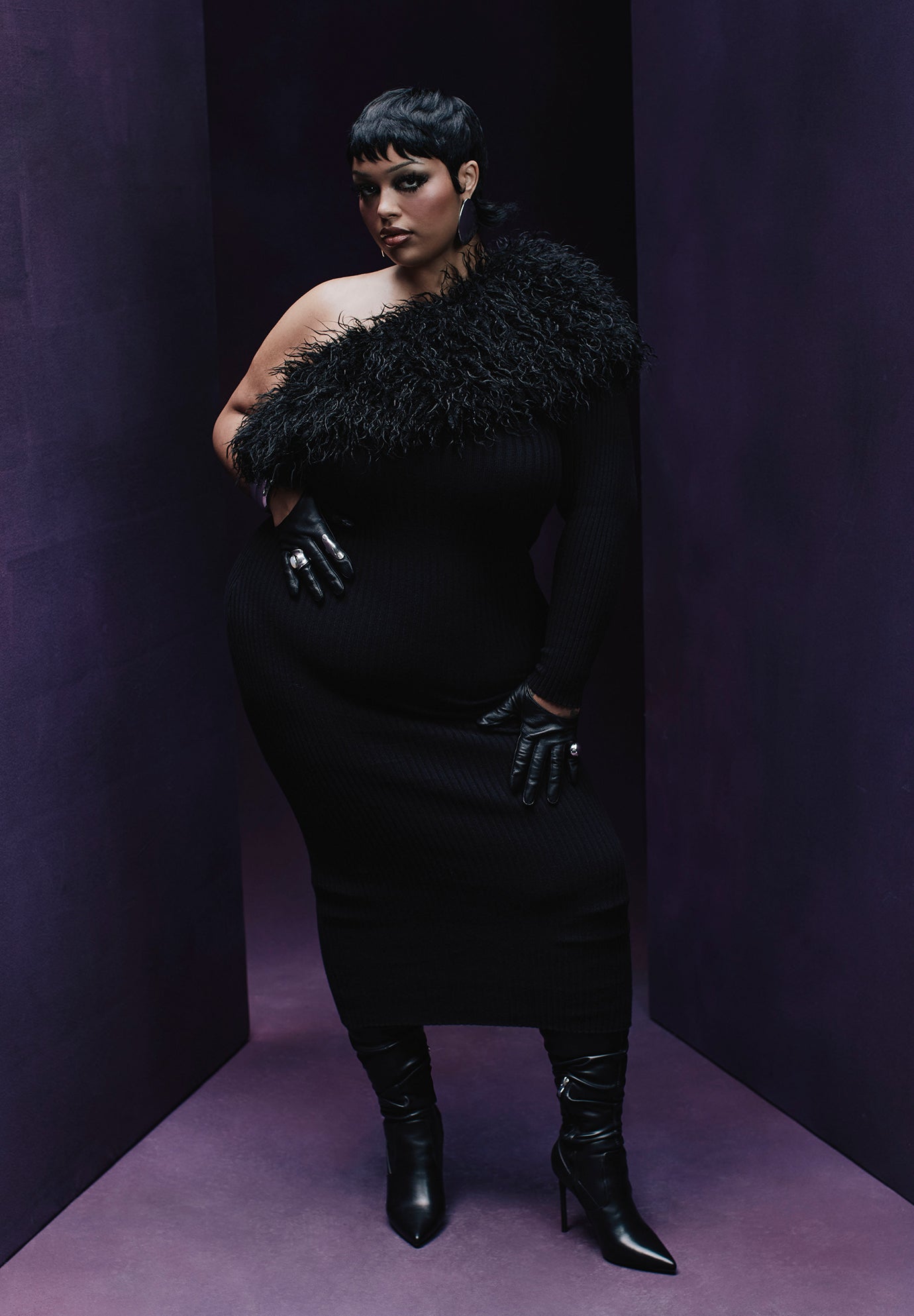 Fur Neckline Maxi Dress image number 0