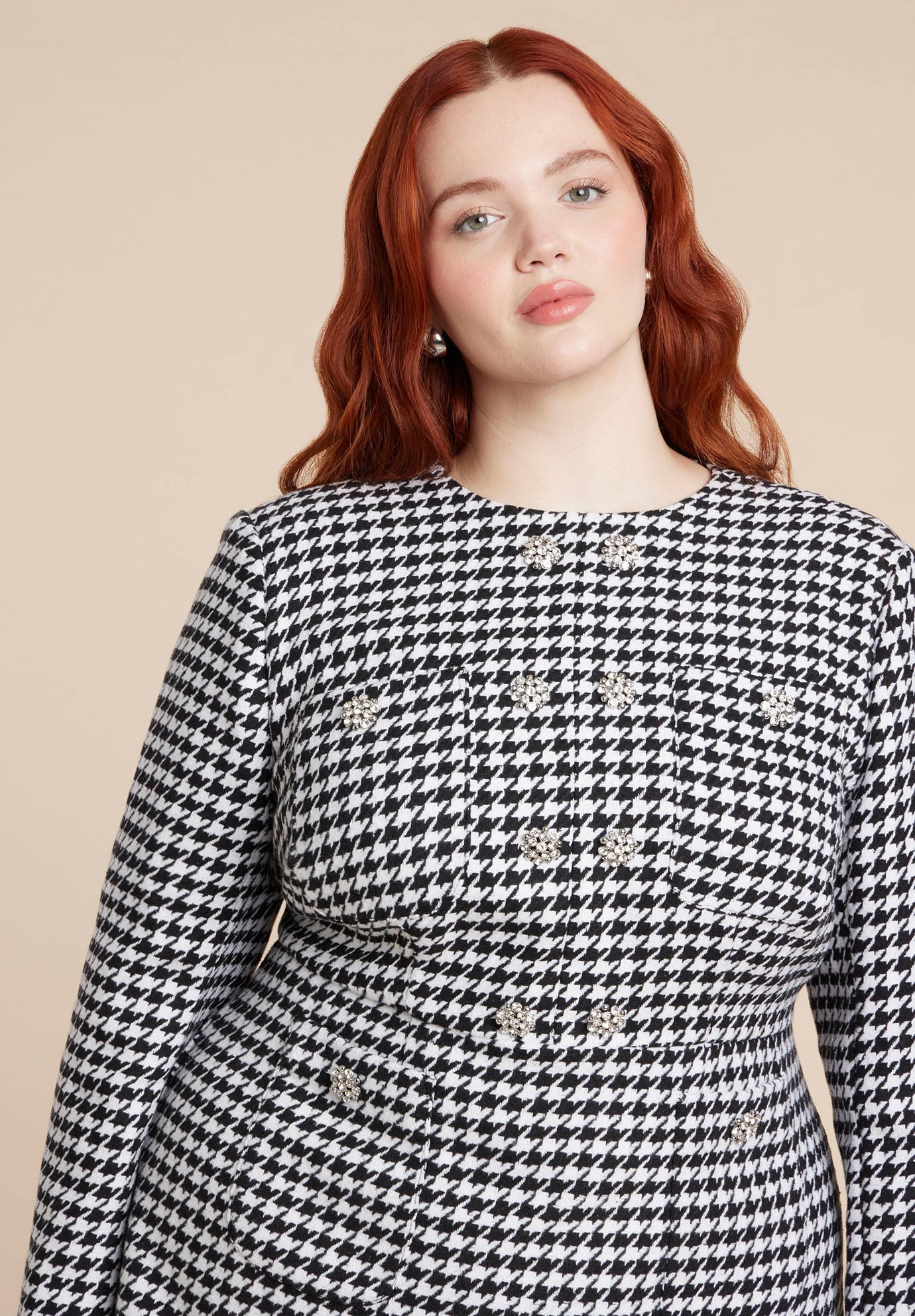 Rhinestone Button Tweed Mini Dress image number 5