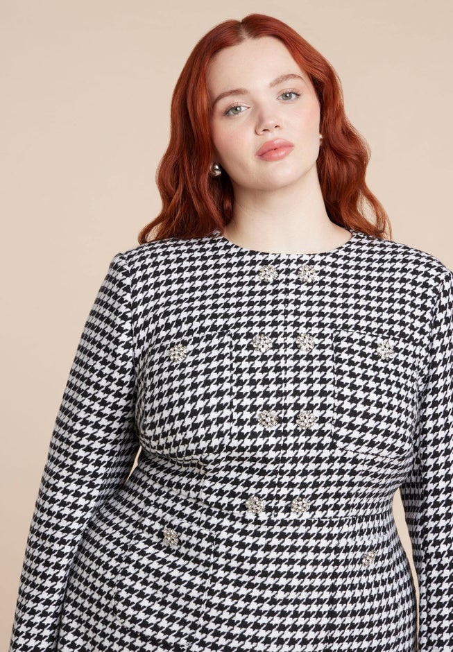 Rhinestone Button Tweed Mini Dress image number 5