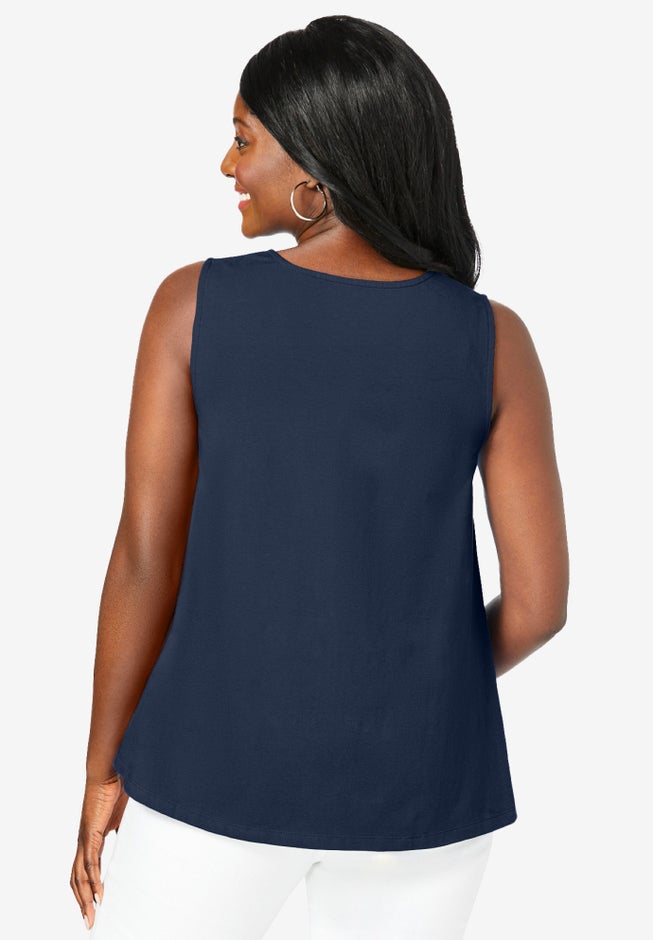 Stretch Cotton V-Neck Trapeze Tank image number 1