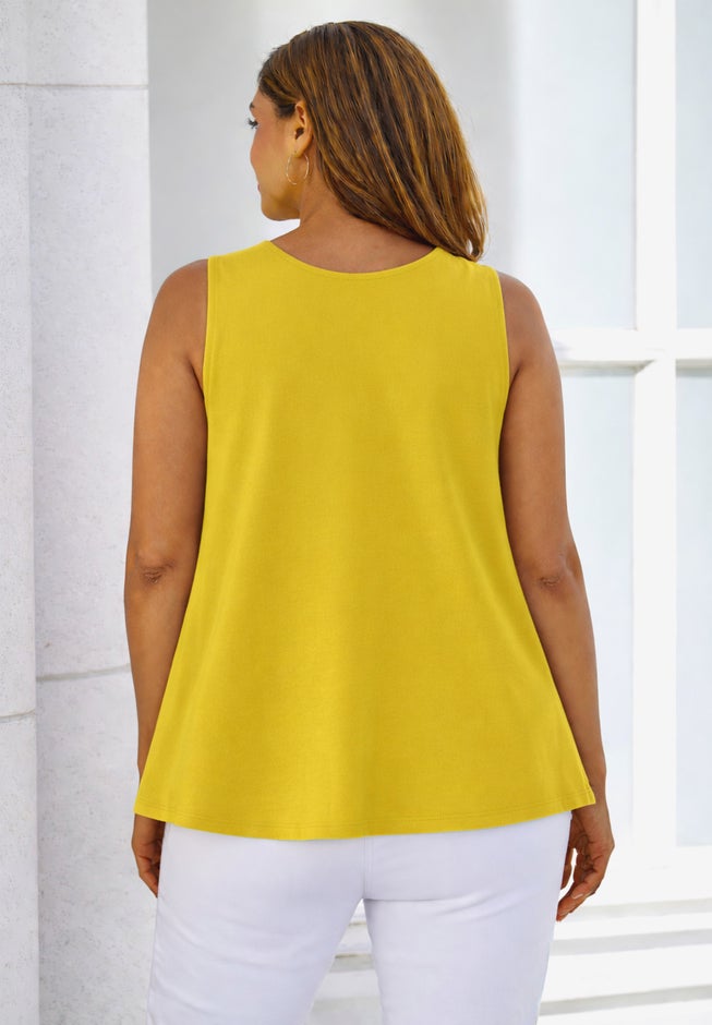 Stretch Cotton V-Neck Trapeze Tank image number 1