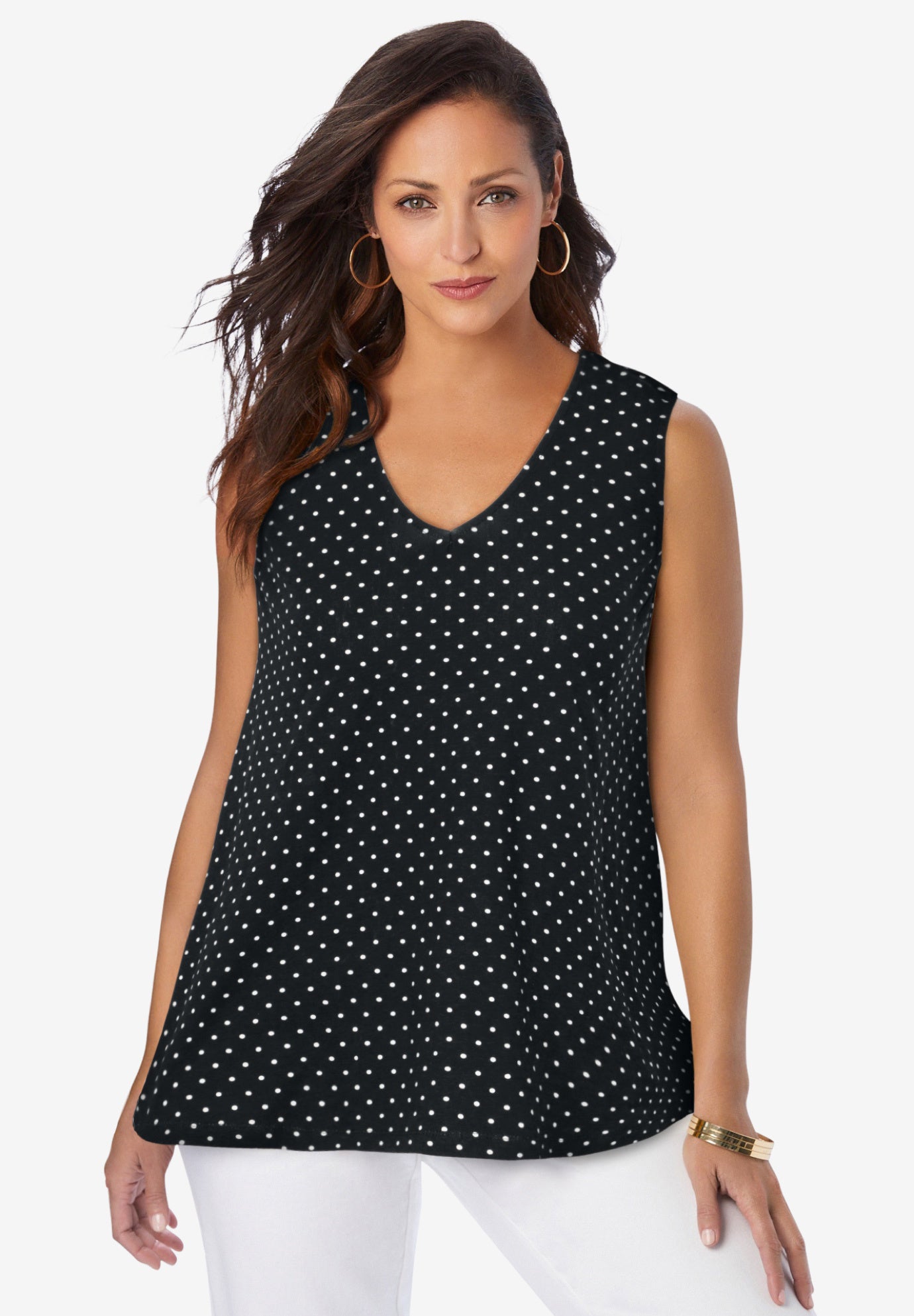 Stretch Cotton V-Neck Trapeze Tank image number 0