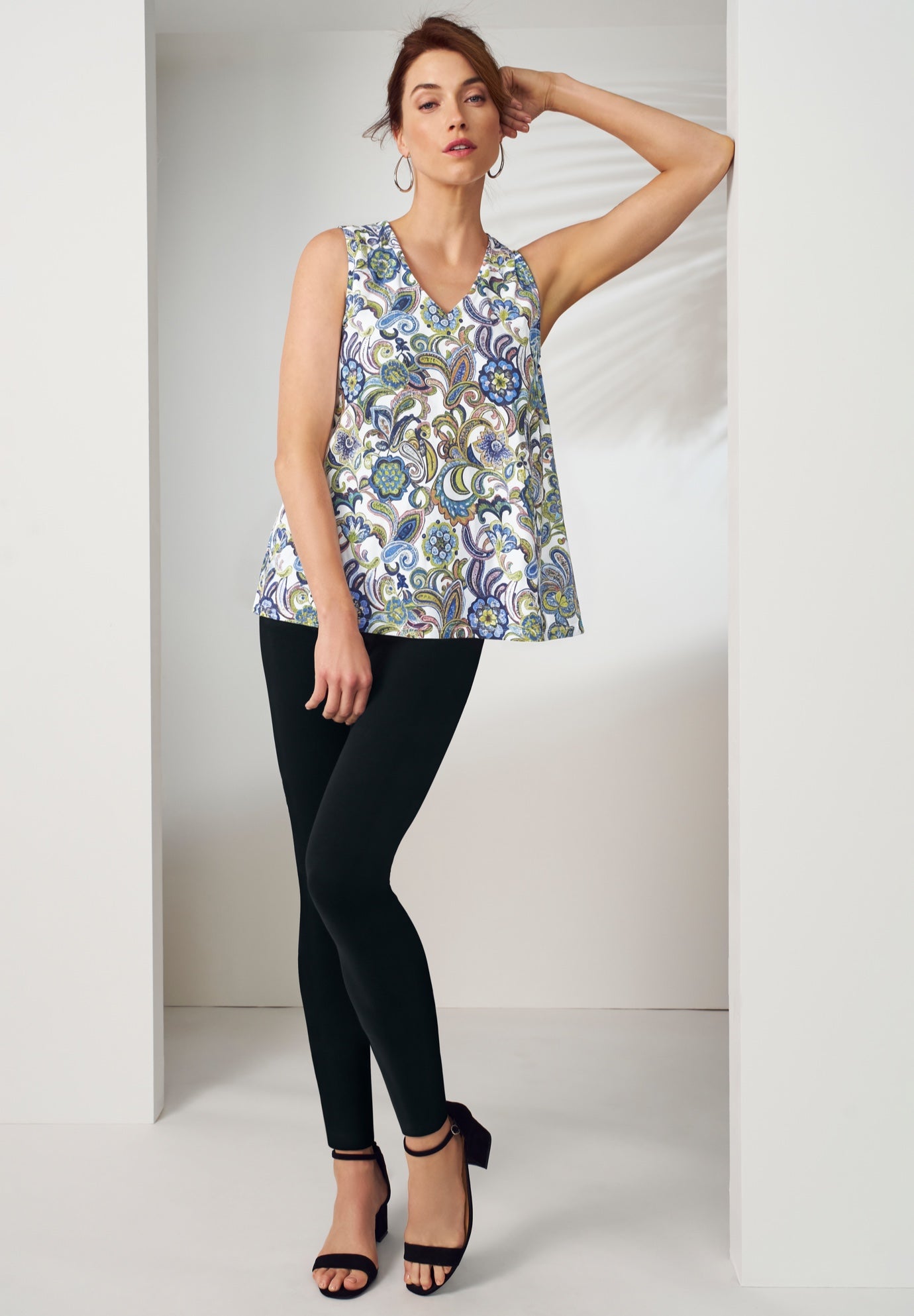 Stretch Cotton V-Neck Trapeze Tank image number 0