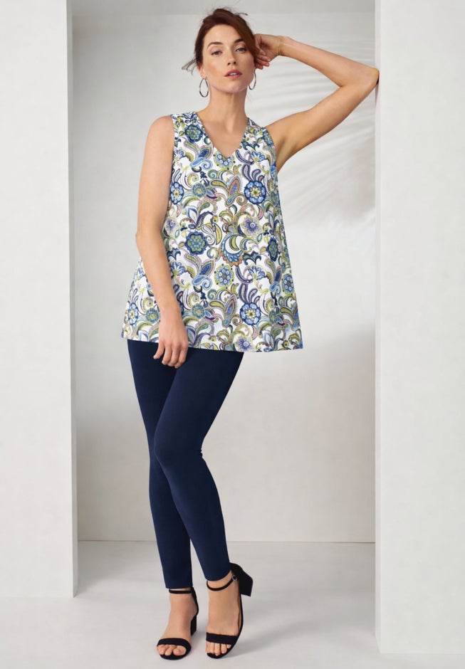 Stretch Cotton V-Neck Trapeze Tank image number 3