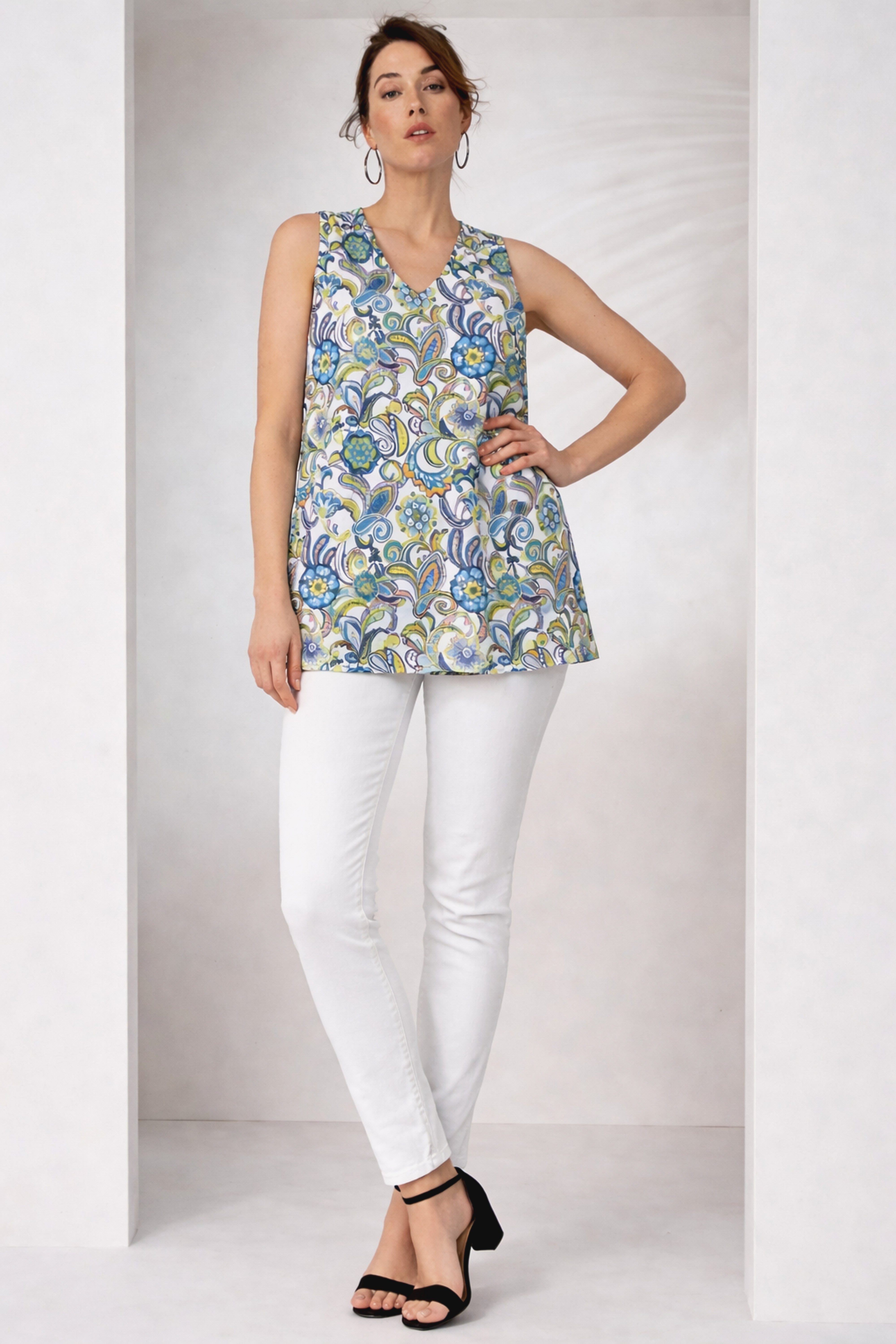 Stretch Cotton V-Neck Trapeze Tank image number 1