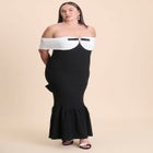 Contrast Bow Fluted Midi Dress image number null