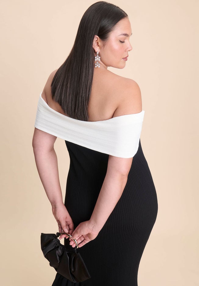 Contrast Bow Fluted Midi Dress image number 2