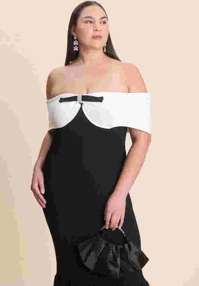 Contrast Bow Fluted Midi Dress image number 3