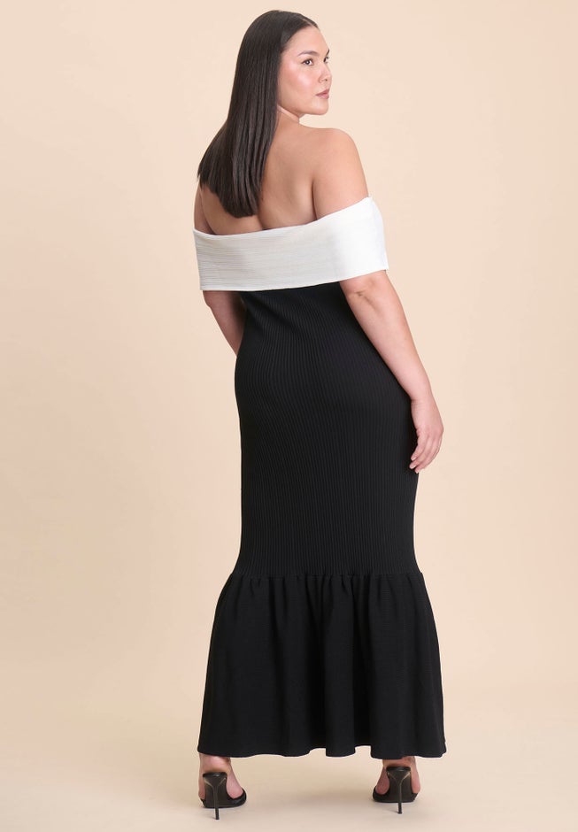 Contrast Bow Fluted Midi Dress image number 5
