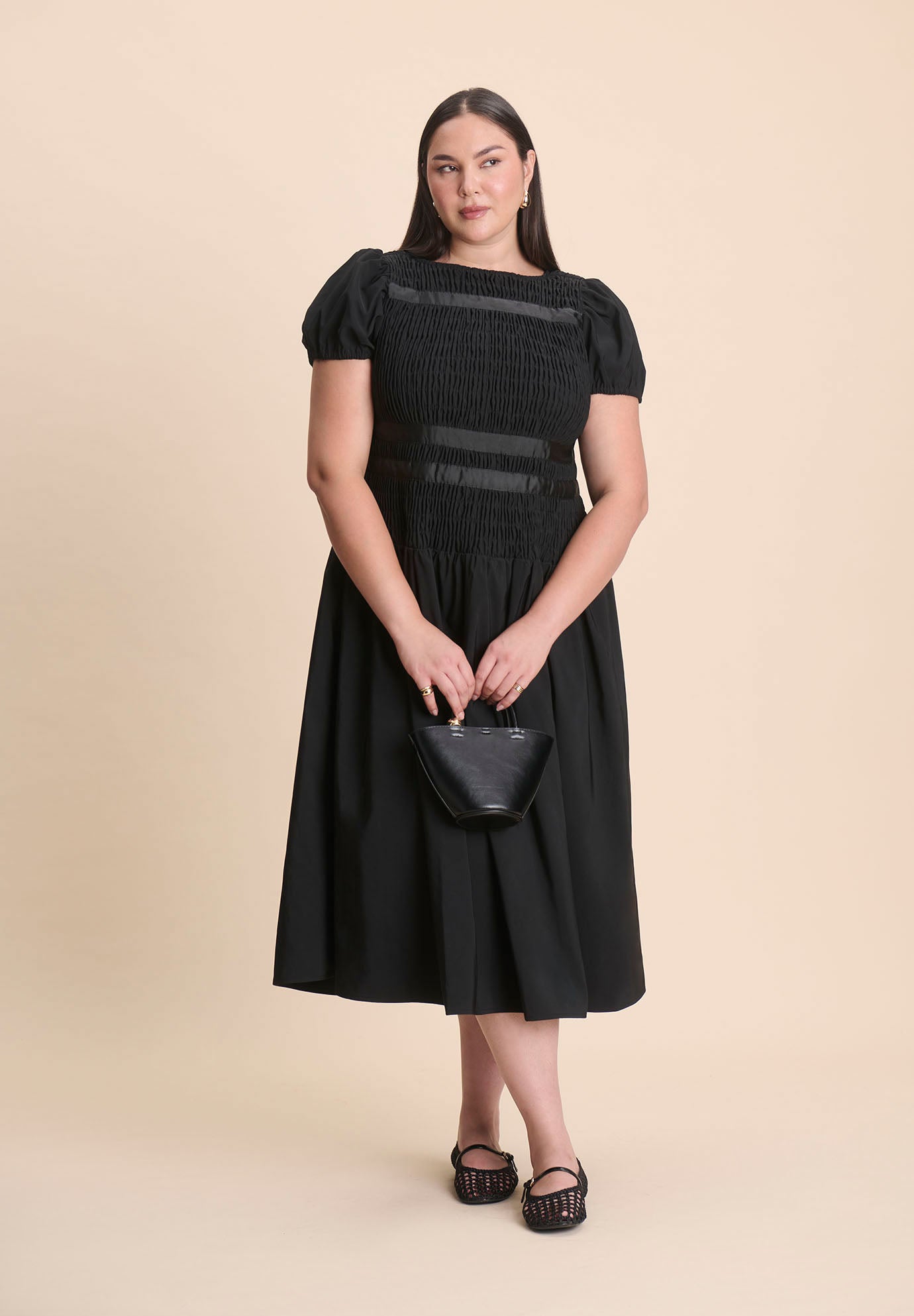 Smocked Flare Midi Dress image number 4