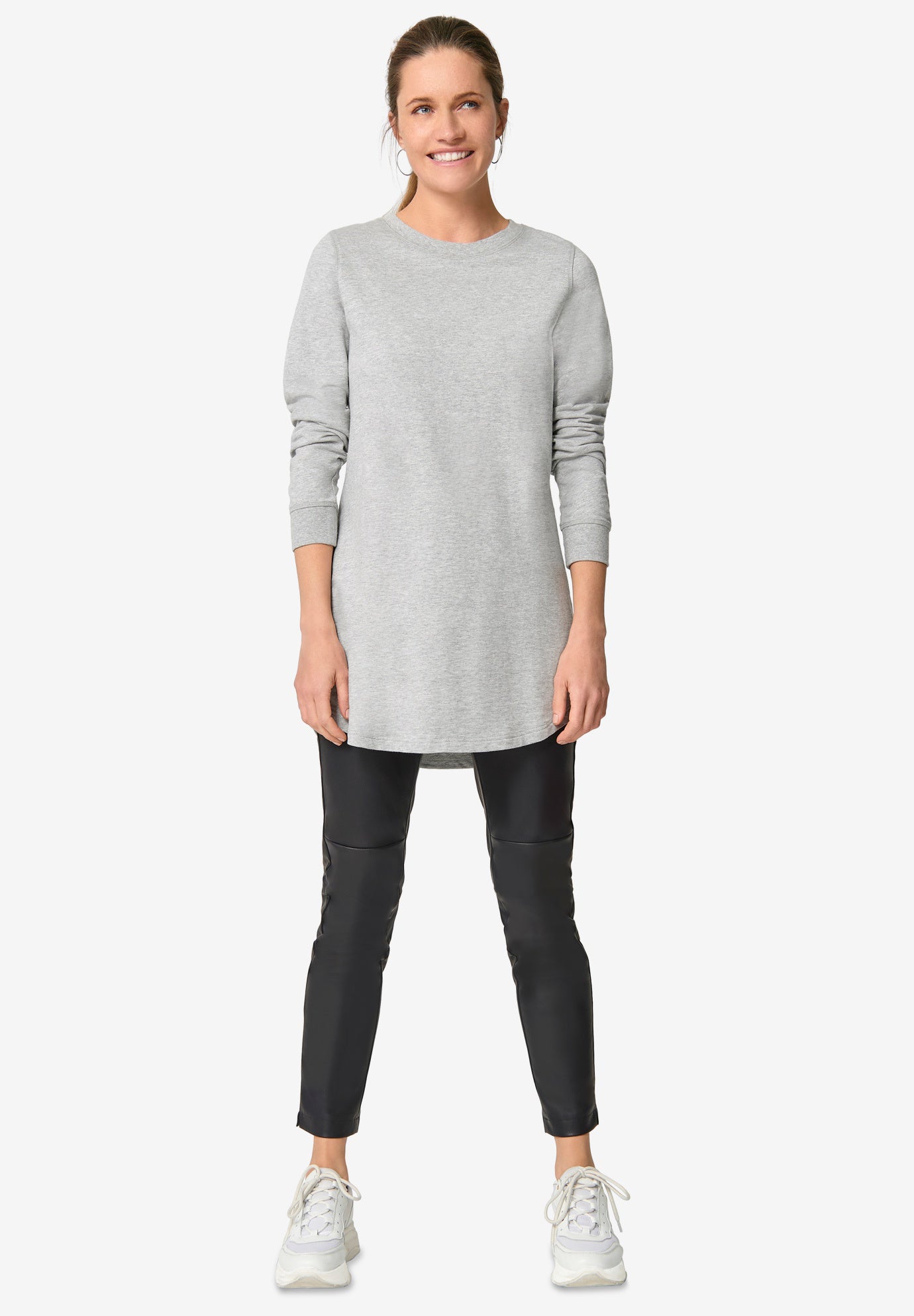 French Terry Sweatshirt Tunic with Shirttail Hem image number 0