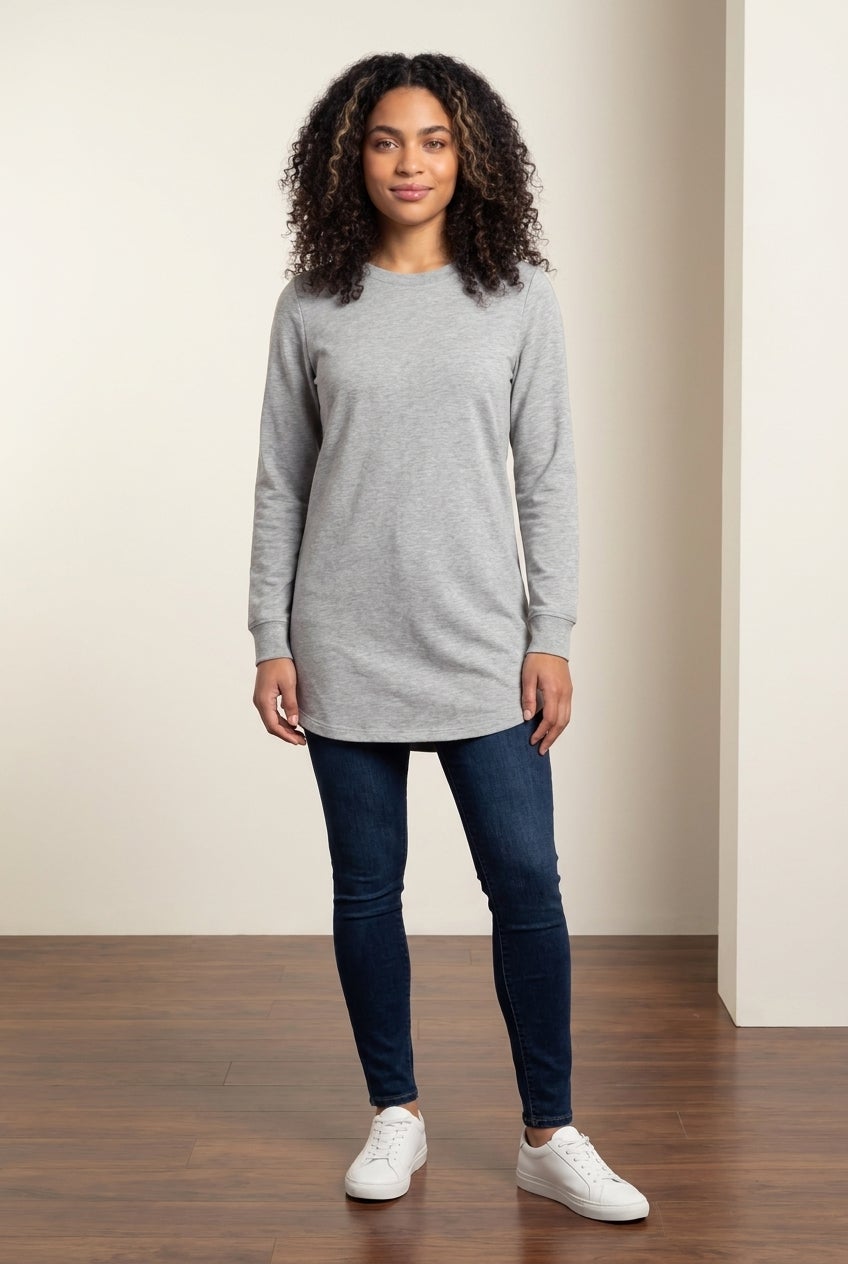 French Terry Sweatshirt Tunic with Shirttail Hem image number 0