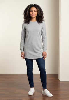 French Terry Sweatshirt Tunic with Shirttail Hem