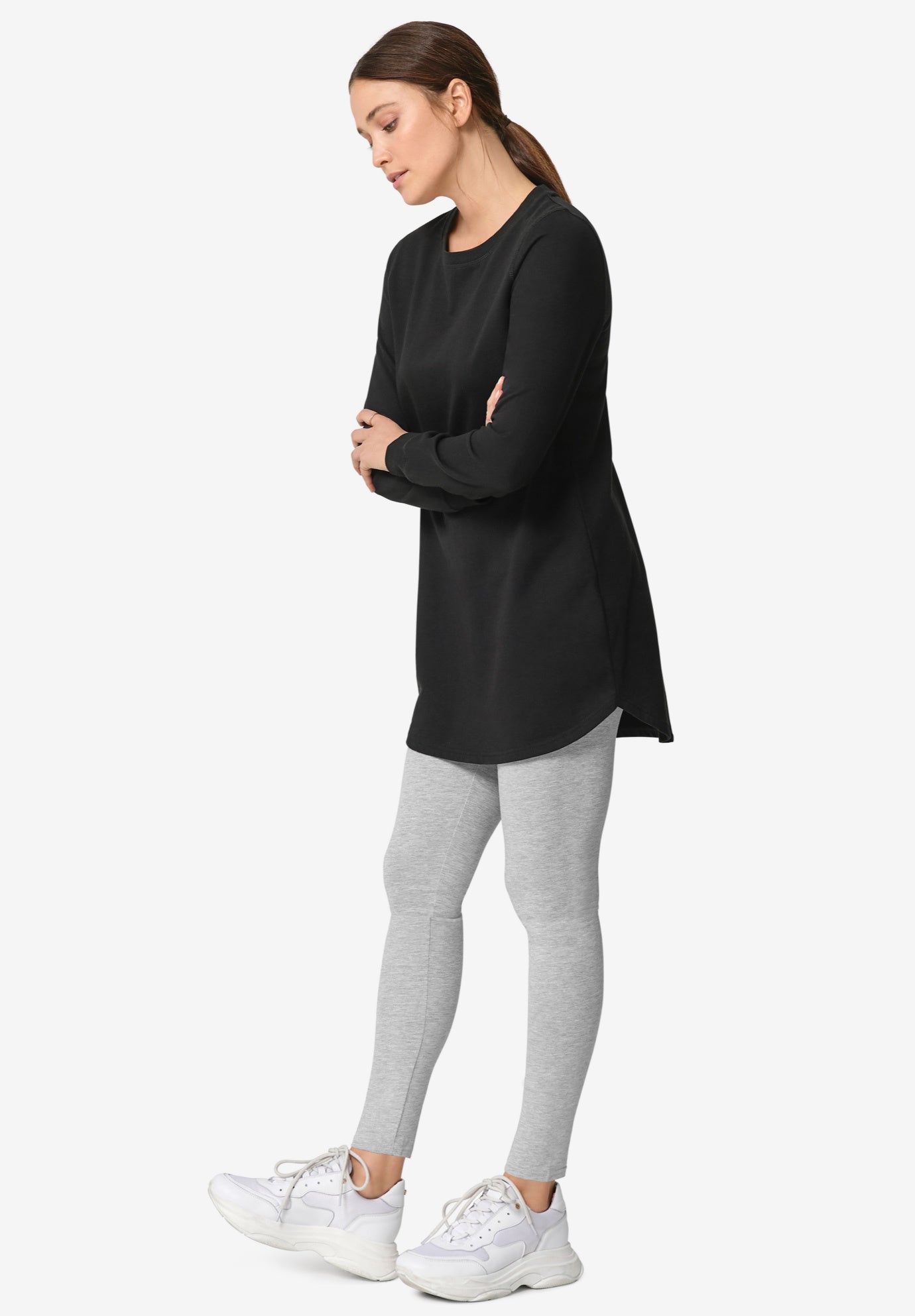 French Terry Sweatshirt Tunic with Shirttail Hem image number 0