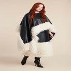 Faux Leather Cape With Faux Fur Trim image number null