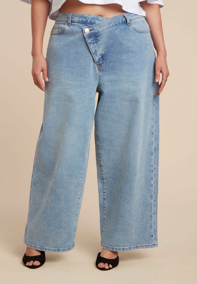 Overlap Waist Wide Leg Jeans image number 1