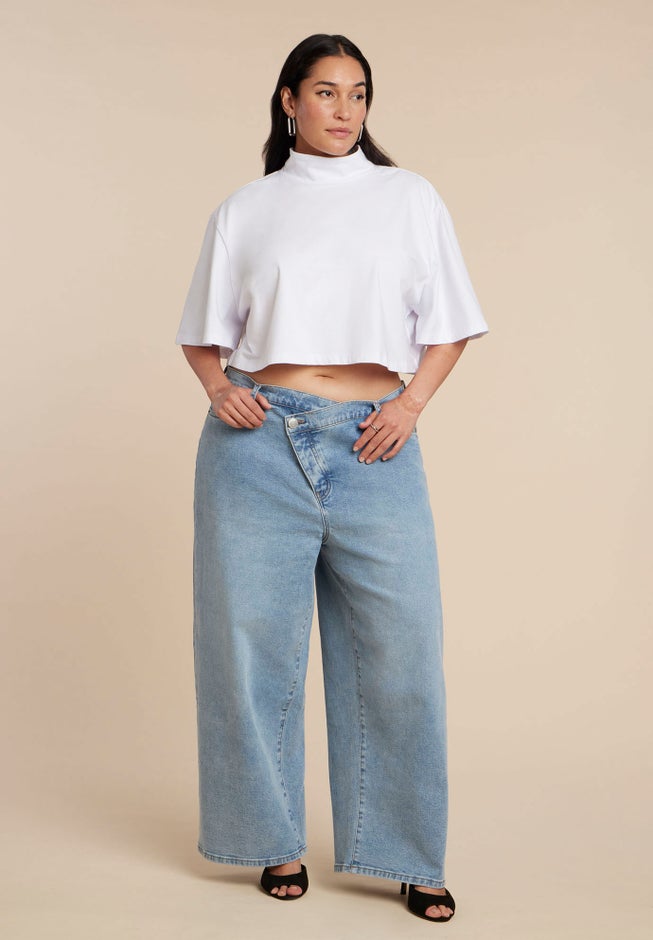 Overlap Waist Wide Leg Jeans image number 3