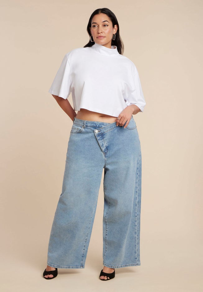 Overlap Waist Wide Leg Jeans image number 0