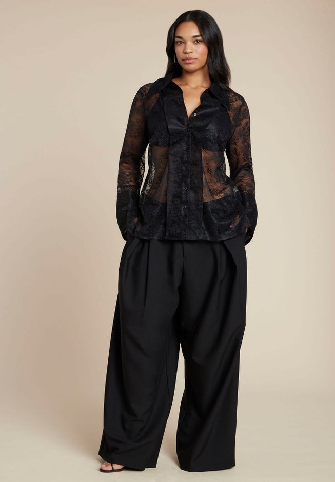 Sheer Lace Button Up Top image number 3