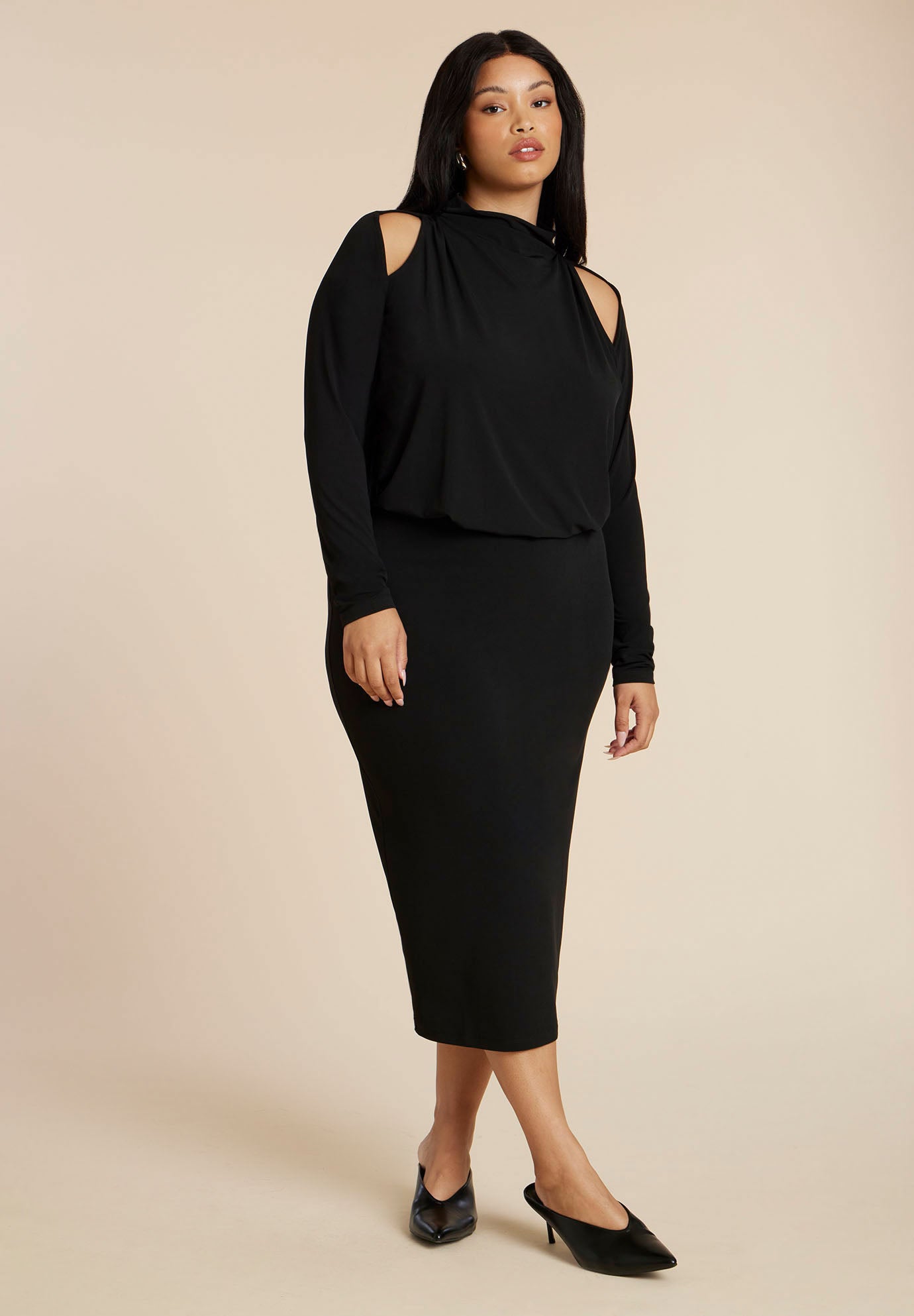 Cut Out Long Sleeve Midi Dress image number 0