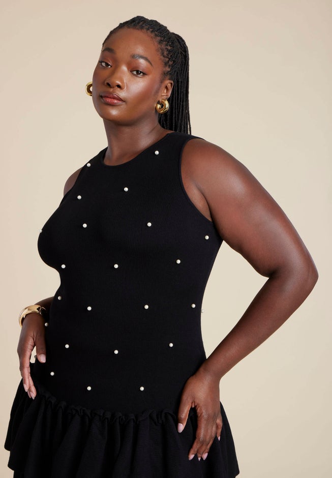 Embellished Sleeveless Mini Sweater Dress image number null