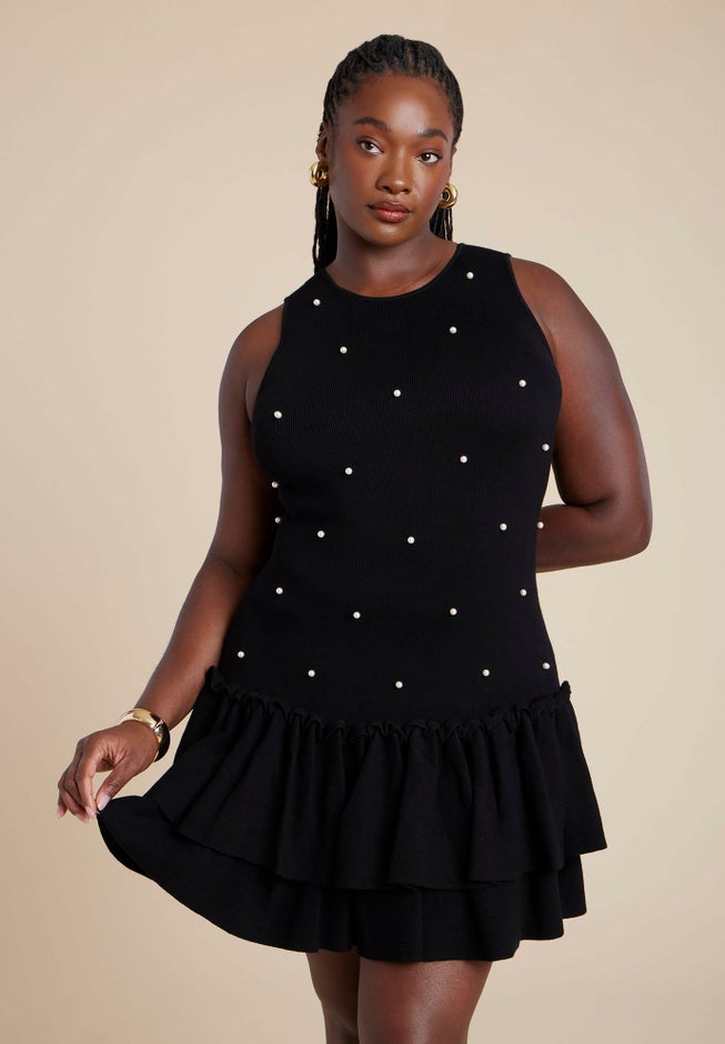 Embellished Sleeveless Mini Sweater Dress image number null