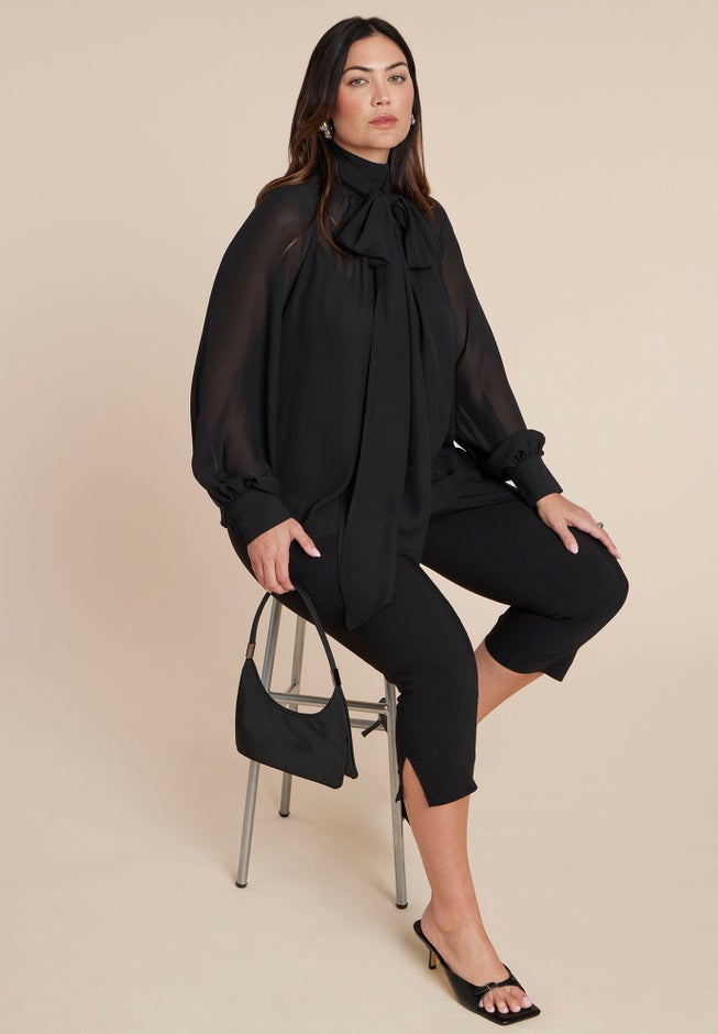 Sheer Neck Tie Blouse image number 2