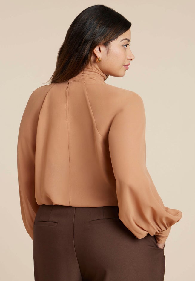 Sheer Neck Tie Blouse image number 3