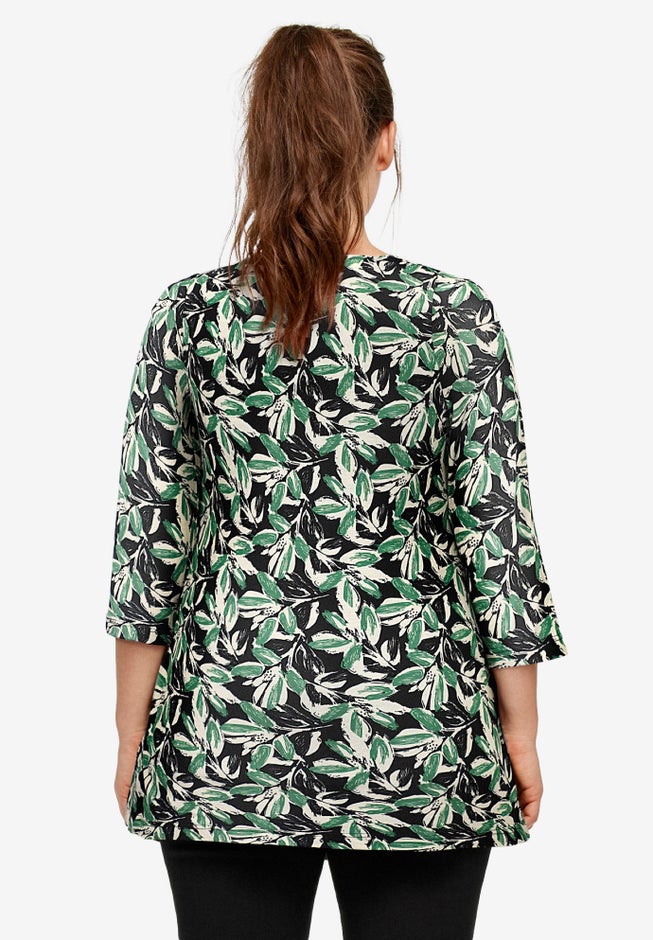 Stretch Knit V-neck 3/4 Sleeve Knot Front Tunic image number 1