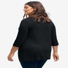 Stretch Knit V-neck 3/4 Sleeve Knot Front Tunic image number null