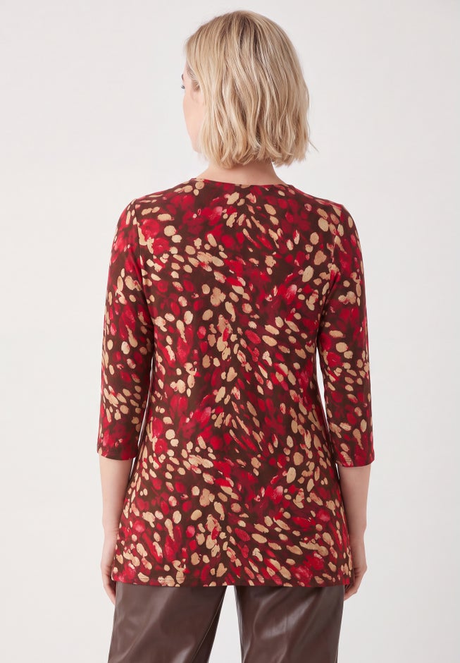 Stretch Jersey Knit V-Neck Three-Quarter Sleeve Knot Front Tunic image number 1