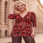 Stretch Jersey Knit V-Neck Three-Quarter Sleeve Knot Front Tunic image number 0