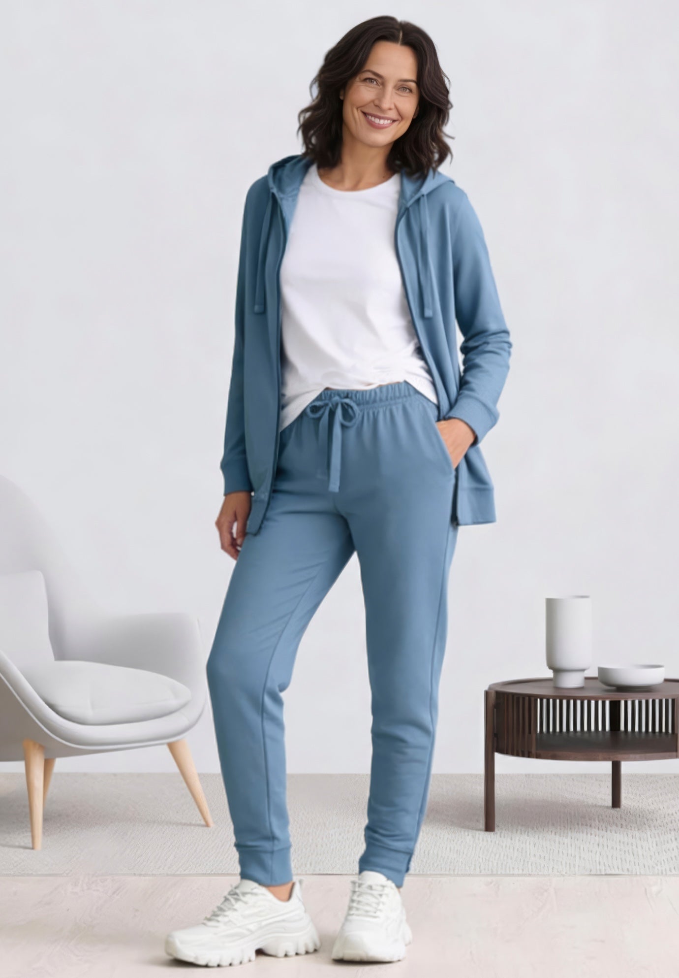 French Terry Long Sleeve Zip-Front Tunic Hoodie image number 0