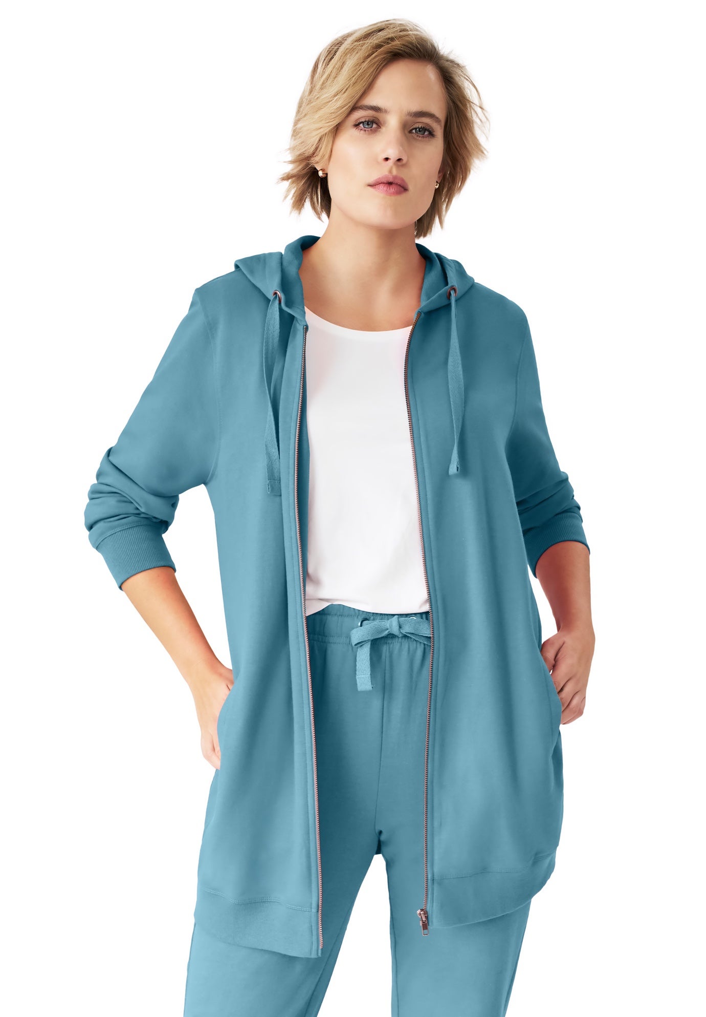 French Terry Long Zip Front Hoodie image number 0