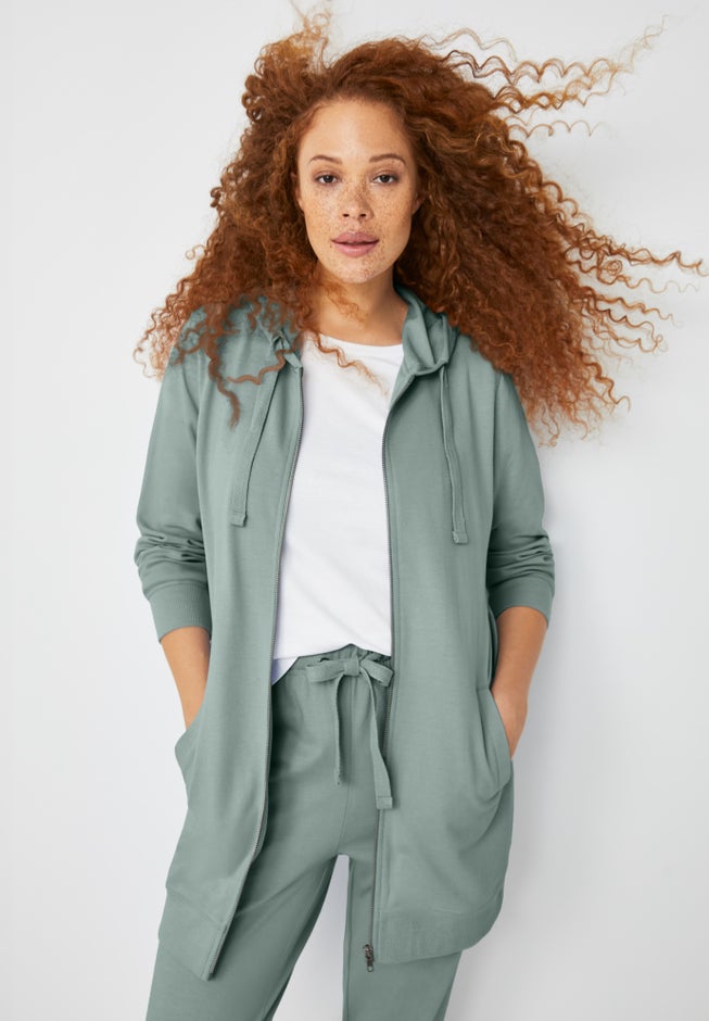 French Terry Long Zip Front Hoodie image number 0